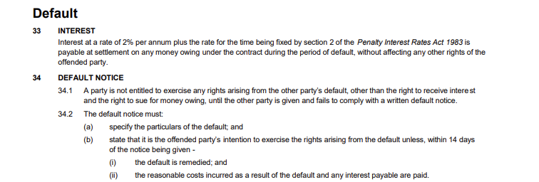default notice in a property contract in Victoria